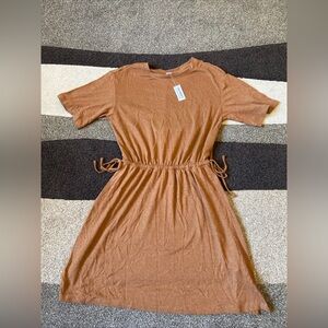Old Navy Brown Sz S Cinched Waist Knee Length Dress short Sleeve NWT